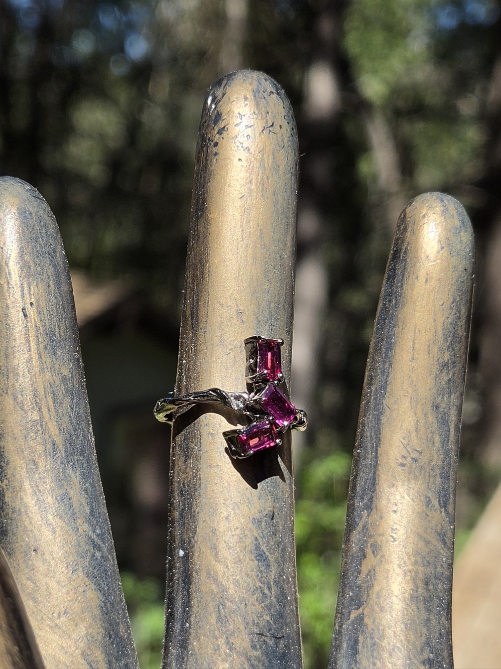 Rhodalite Natural Baguette Sterling & Rhidium Ring Sz6.5 - Picture 5 of 9